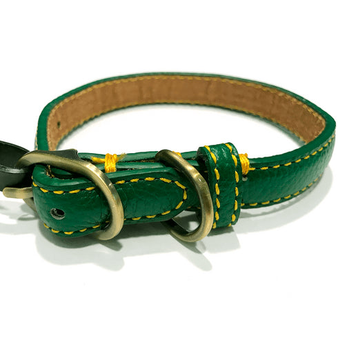 Zgarda verde din piele pentru caini Croci 1.5 x 35 cm